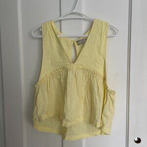 Butter Yellow Linen Sleeveless Babydoll Peplum Top